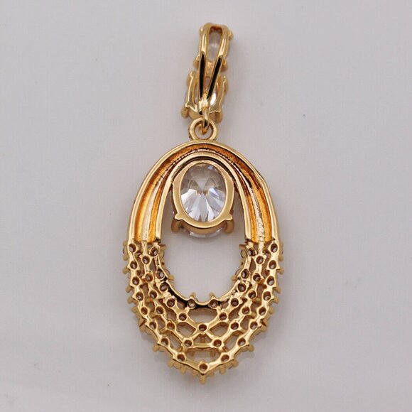 18K Yellow Gold Filled Geometric Modern Oval Diamond Zircon Pendant Party Gift - Picture 4 of 4